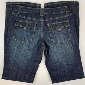 The Limited Womens Flare Jeans Blue Dark Wash Mid Rise Pockets Stretch Denim 10L